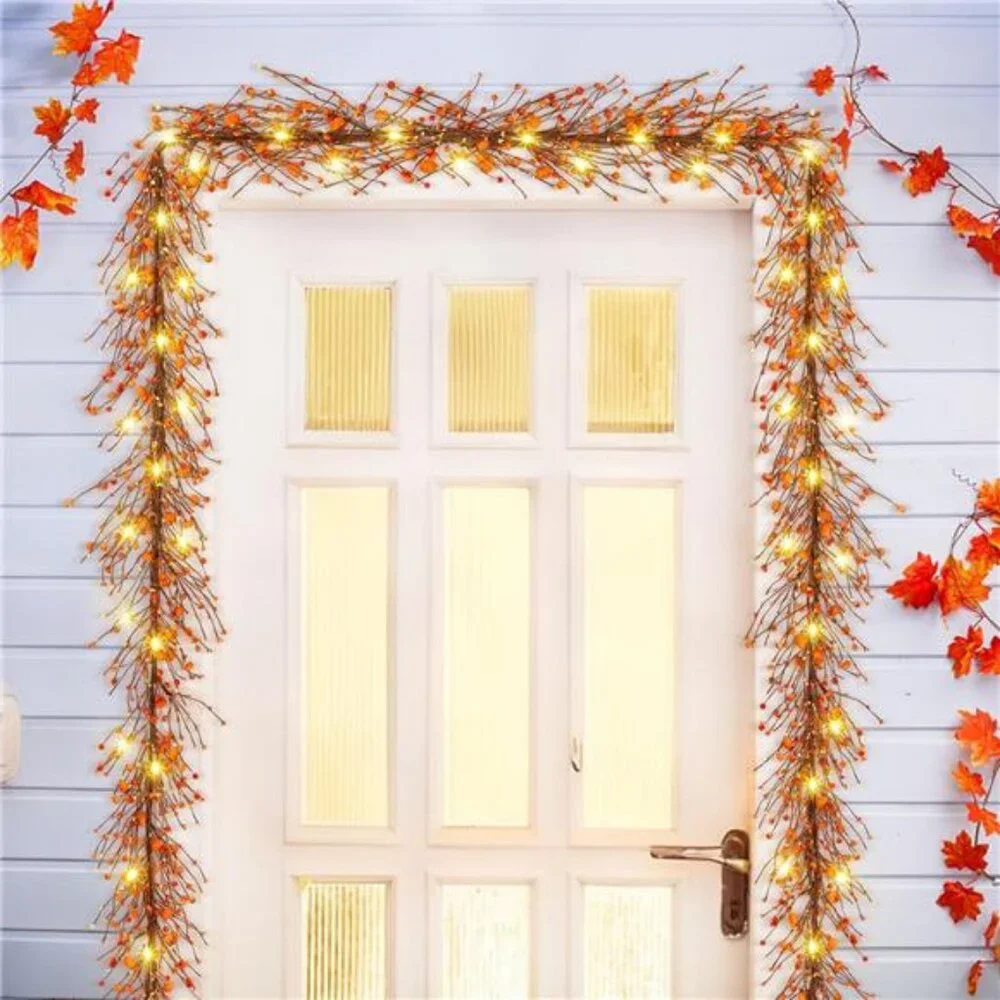 59 Inches Fall Garland with Lights Artificial Autumn Garland with Pumpkin